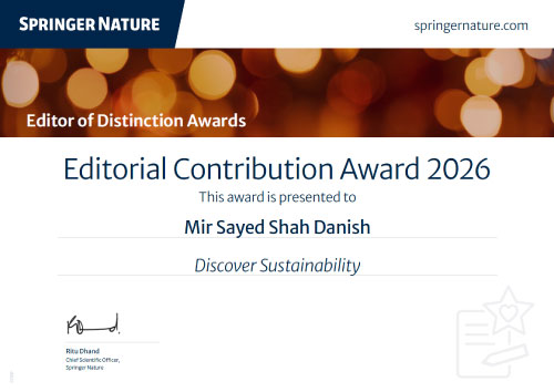 Editorial Contribution Award 2026 presented by Springer Nature for Discover Sustainability