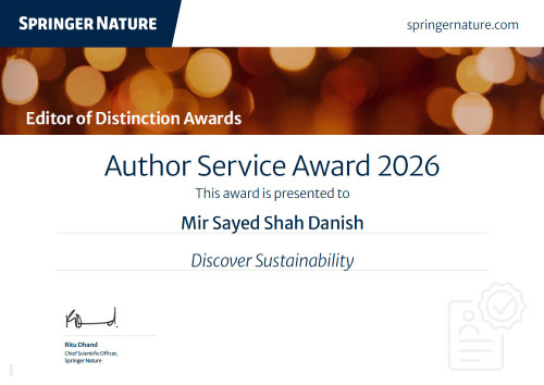 Author Service Award 2026 presented by Springer Nature for Discover Sustainability